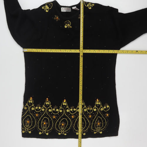 Karen Scott Women's Black Embellished Silk Blend Jumper L