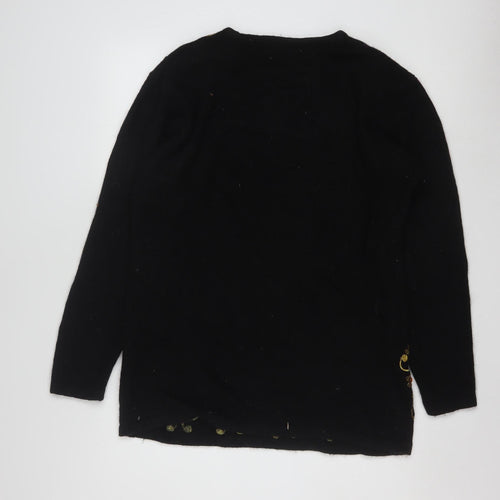 Karen Scott Women's Black Embellished Silk Blend Jumper L