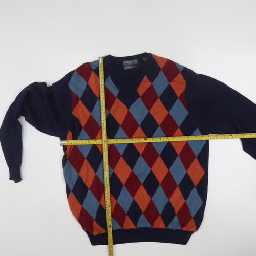 Lyle & Scott Men's Multicoloured Argyle V-Neck Cotton Jumper M