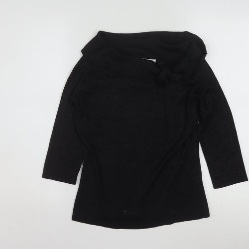 Joseph A. Womens Black Silk Cowl Neck 3/4 Sleeve Jumper Size M