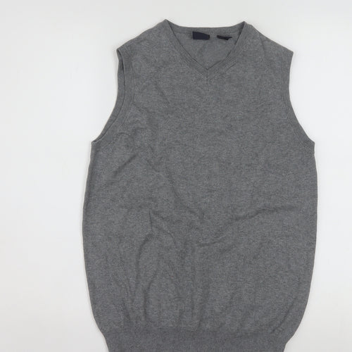 Tag Women Grey Knit V-Neck Sleeveless Vest Jumper XL Cotton Blend