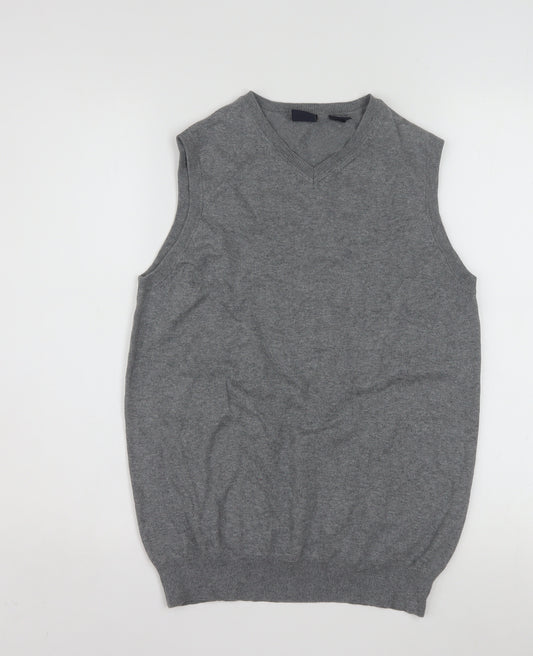Tag Women Grey Knit V-Neck Sleeveless Vest Jumper XL Cotton Blend