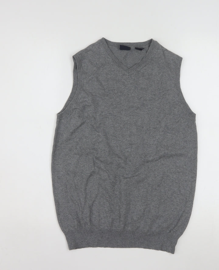 Tag Women Grey Knit V-Neck Sleeveless Vest Jumper XL Cotton Blend