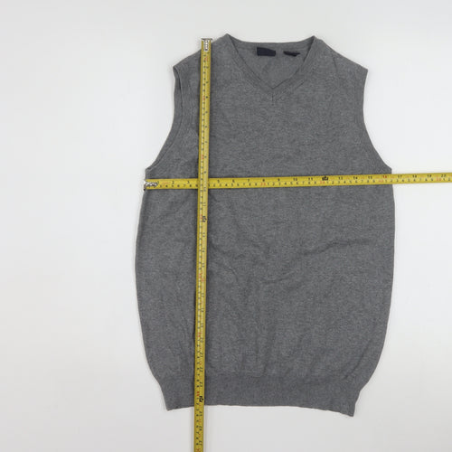 Tag Women Grey Knit V-Neck Sleeveless Vest Jumper XL Cotton Blend