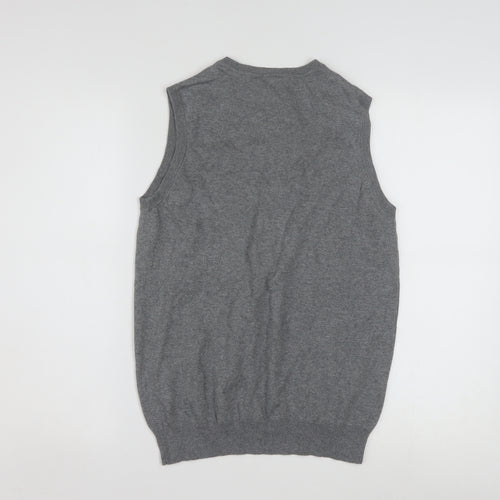 Tag Women Grey Knit V-Neck Sleeveless Vest Jumper XL Cotton Blend