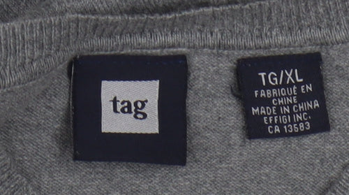 Tag Women Grey Knit V-Neck Sleeveless Vest Jumper XL Cotton Blend