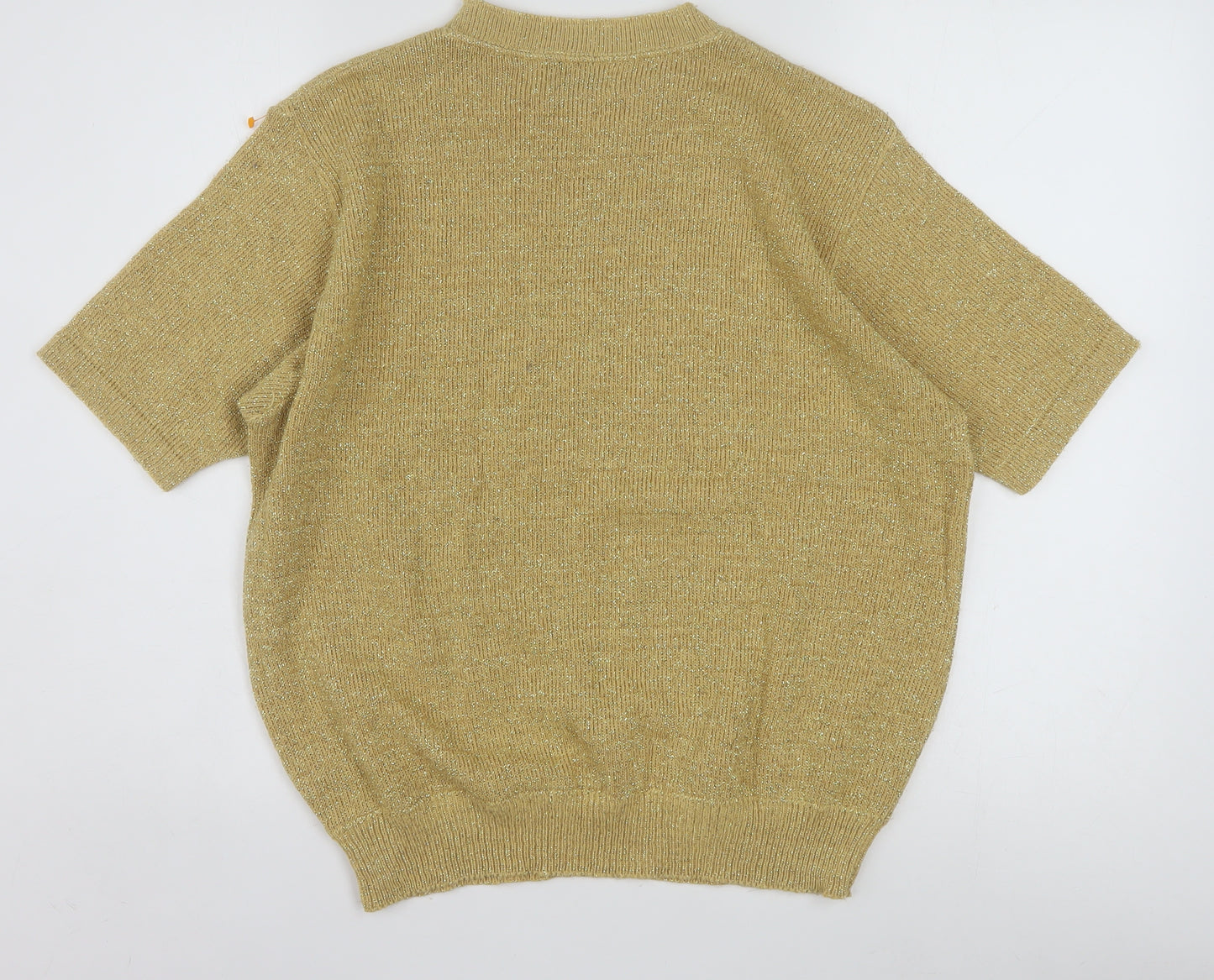 Alfred Dunner Womens Gold Short Sleeve Knit Pullover Jumper Size L
