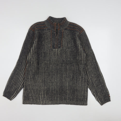 Point Zero Men’s Grey Stripe 1/4 Zip Knit Jumper Size L
