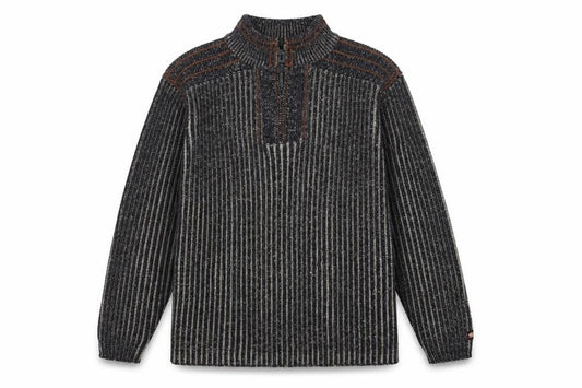 Front view of Point Zero Men’s Grey Stripe 1/4 Zip Knit Jumper, size L