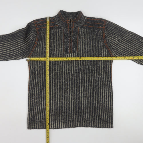 Point Zero Men’s Grey Stripe 1/4 Zip Knit Jumper Size L