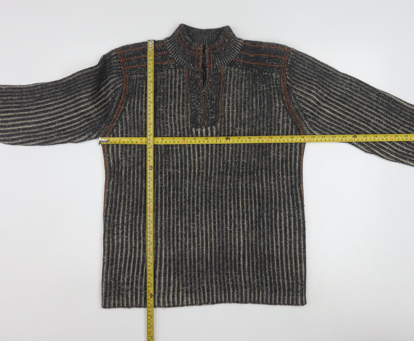 Point Zero Men’s Grey Stripe 1/4 Zip Knit Jumper Size L