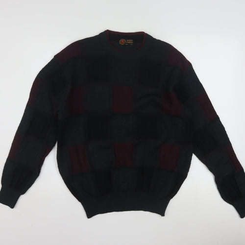 Rosso Cavalli Men's Black Checked Wool Pullover Jumper L Classic Fit