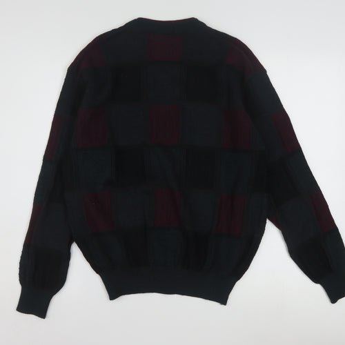 Rosso Cavalli Men's Black Checked Wool Pullover Jumper L Classic Fit