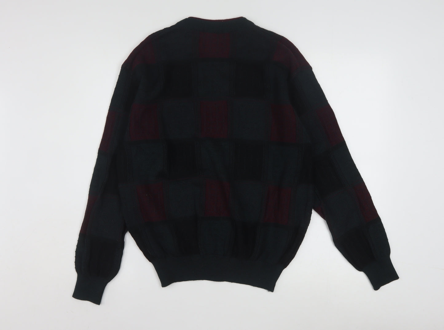 Rosso Cavalli Men's Black Checked Wool Pullover Jumper L Classic Fit