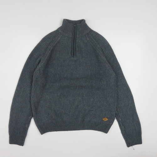 Lee Cooper Men’s Grey Wool Blend 1/4 Zip High Neck Jumper L