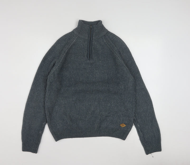 Lee Cooper Men’s Grey Wool Blend 1/4 Zip High Neck Jumper L