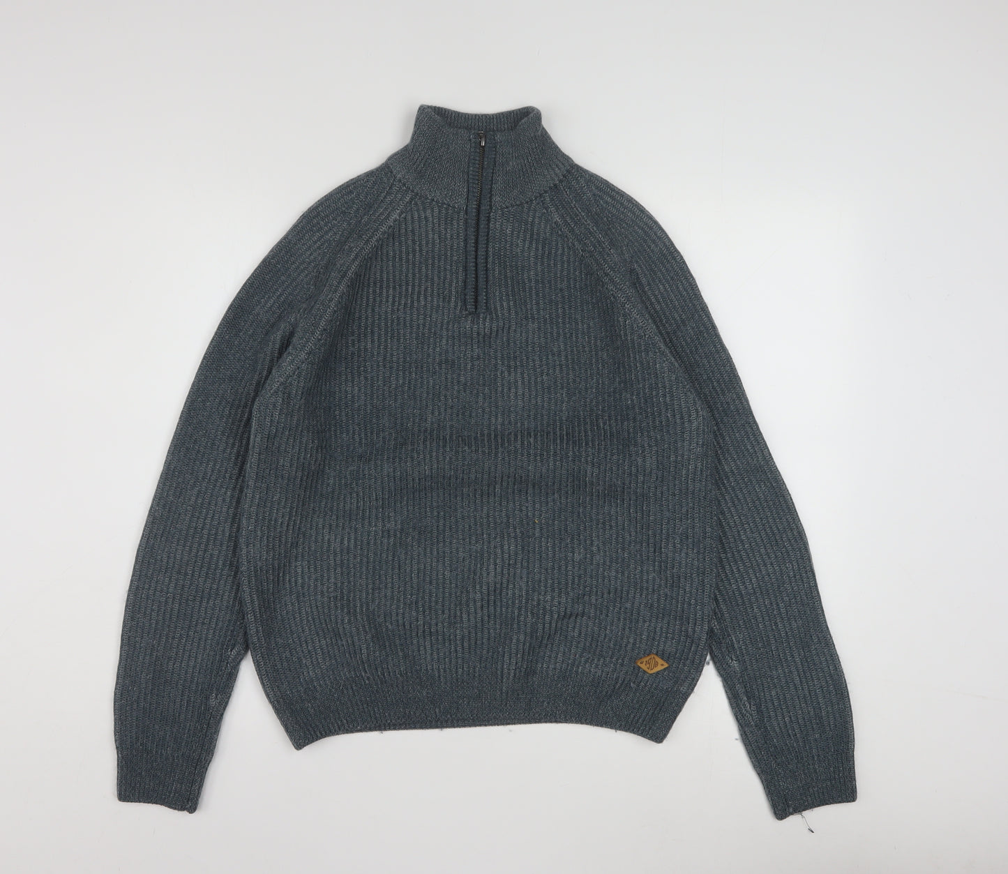 Lee Cooper Men’s Grey Wool Blend 1/4 Zip High Neck Jumper L