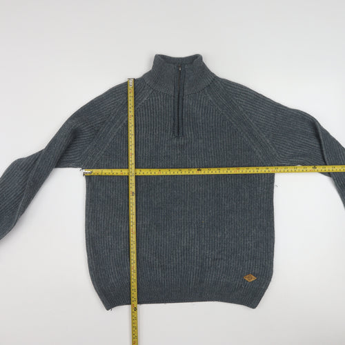 Lee Cooper Men’s Grey Wool Blend 1/4 Zip High Neck Jumper L