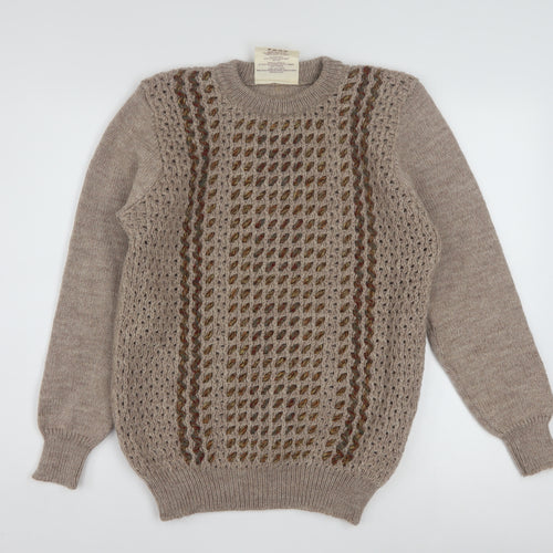 Welsh Country Knitwear Men’s Beige Wool Cable Knit Jumper M