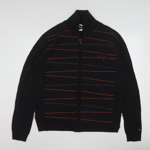 Puma Men's Black XL Full Zip Wool Blend Striped Jumper