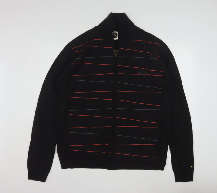 Puma Men's Black XL Full Zip Wool Blend Striped Jumper