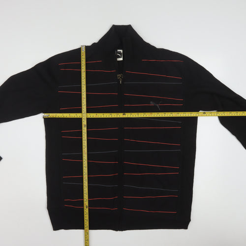 Puma Men's Black XL Full Zip Wool Blend Striped Jumper
