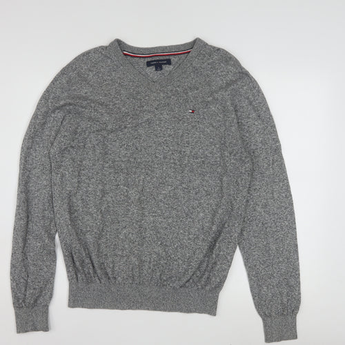 Tommy Hilfiger Men's Grey Cotton V-Neck Jumper M