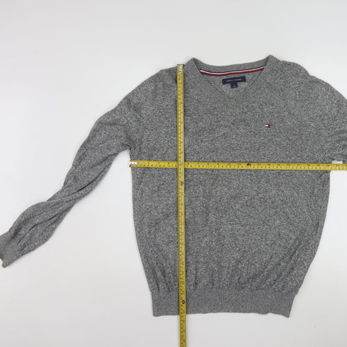 Tommy Hilfiger Men's Grey Cotton V-Neck Jumper M