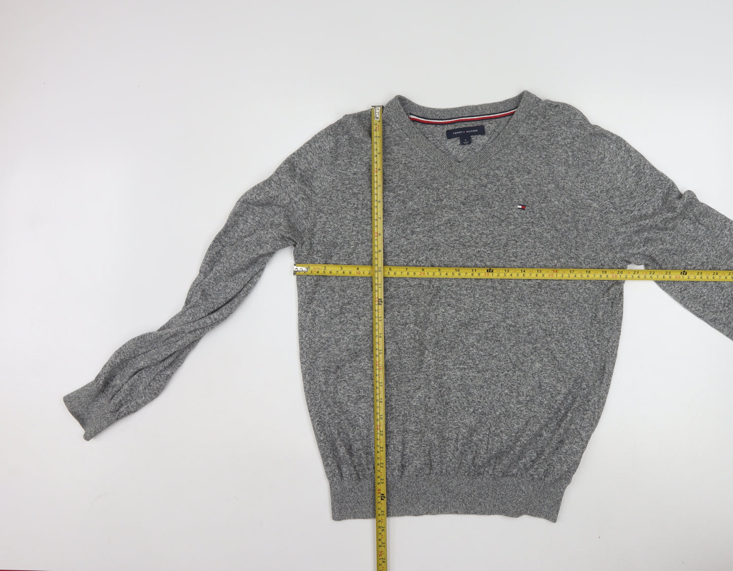 Tommy Hilfiger Men's Grey Cotton V-Neck Jumper M