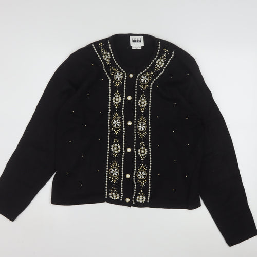 Leslie Fay Womens Black Beaded Petite Cardigan Size M