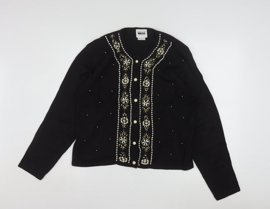 Leslie Fay Womens Black Beaded Petite Cardigan Size M