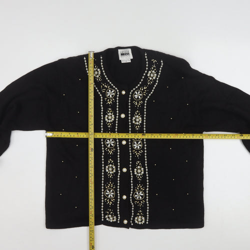 Leslie Fay Womens Black Beaded Petite Cardigan Size M