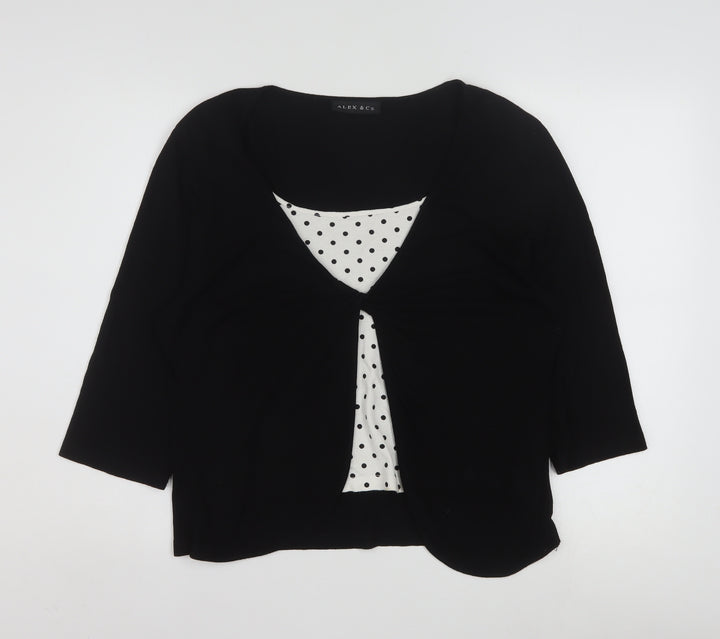 Alex & Co. Womens Black Polka Dot 3/4 Sleeve Viscose Tunic Blouse Size 16