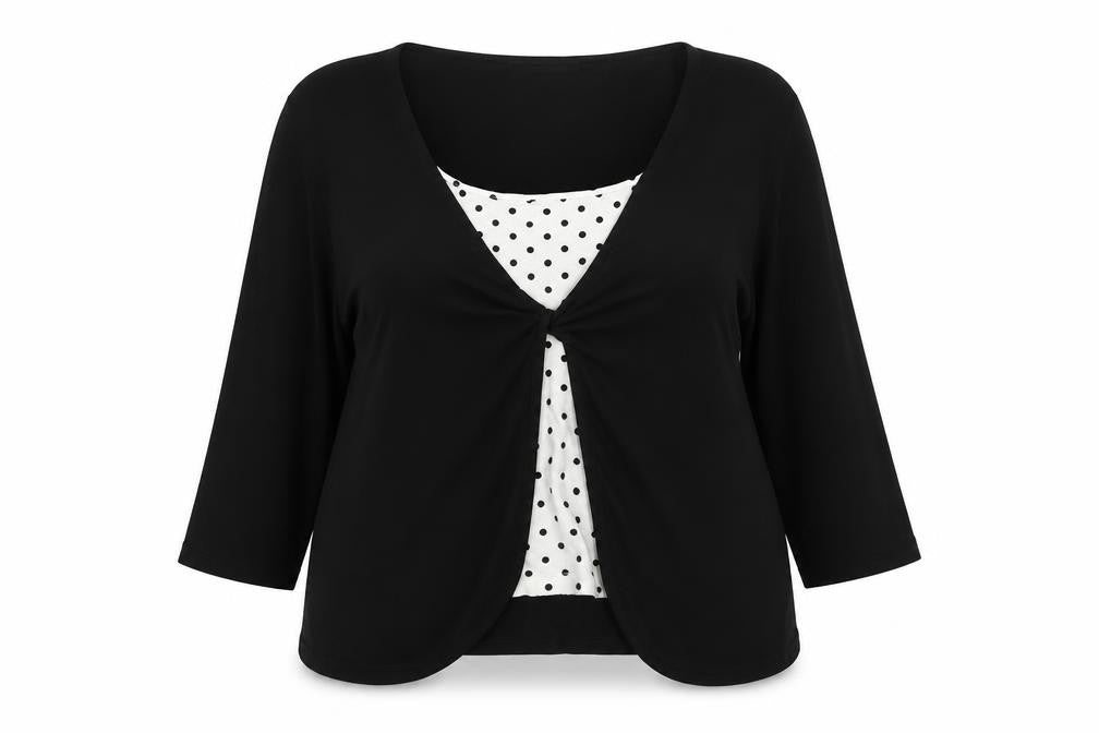 Alex & Co. Womens Black Polka Dot 3/4 Sleeve Viscose Tunic Blouse Size 16