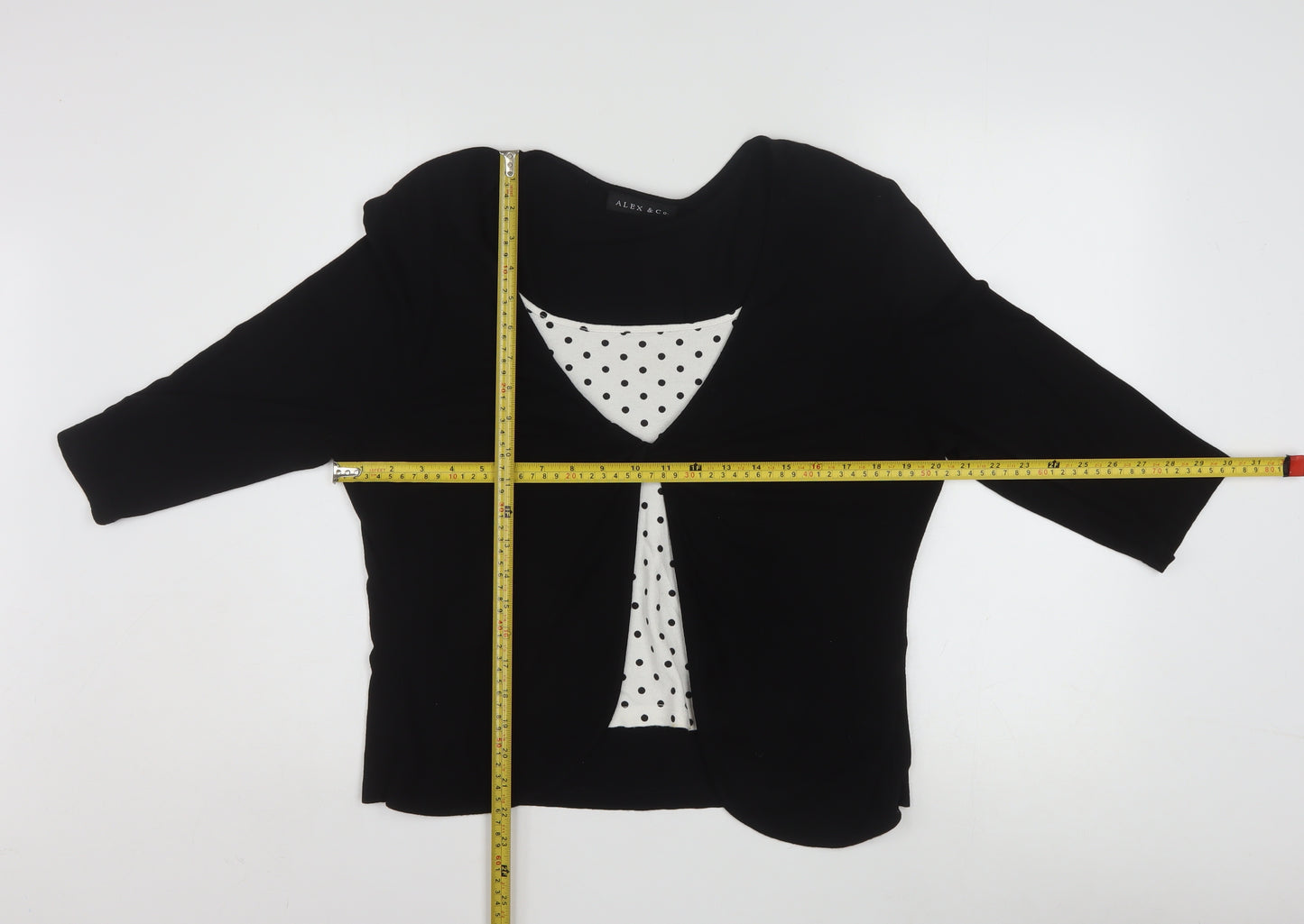 Alex & Co. Womens Black Polka Dot 3/4 Sleeve Viscose Tunic Blouse Size 16