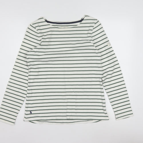 Joules Women White Striped Long Sleeve Boat Neck Cotton T-Shirt Size 10