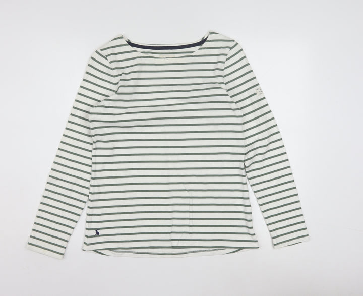 Joules Women White Striped Long Sleeve Boat Neck Cotton T-Shirt Size 10