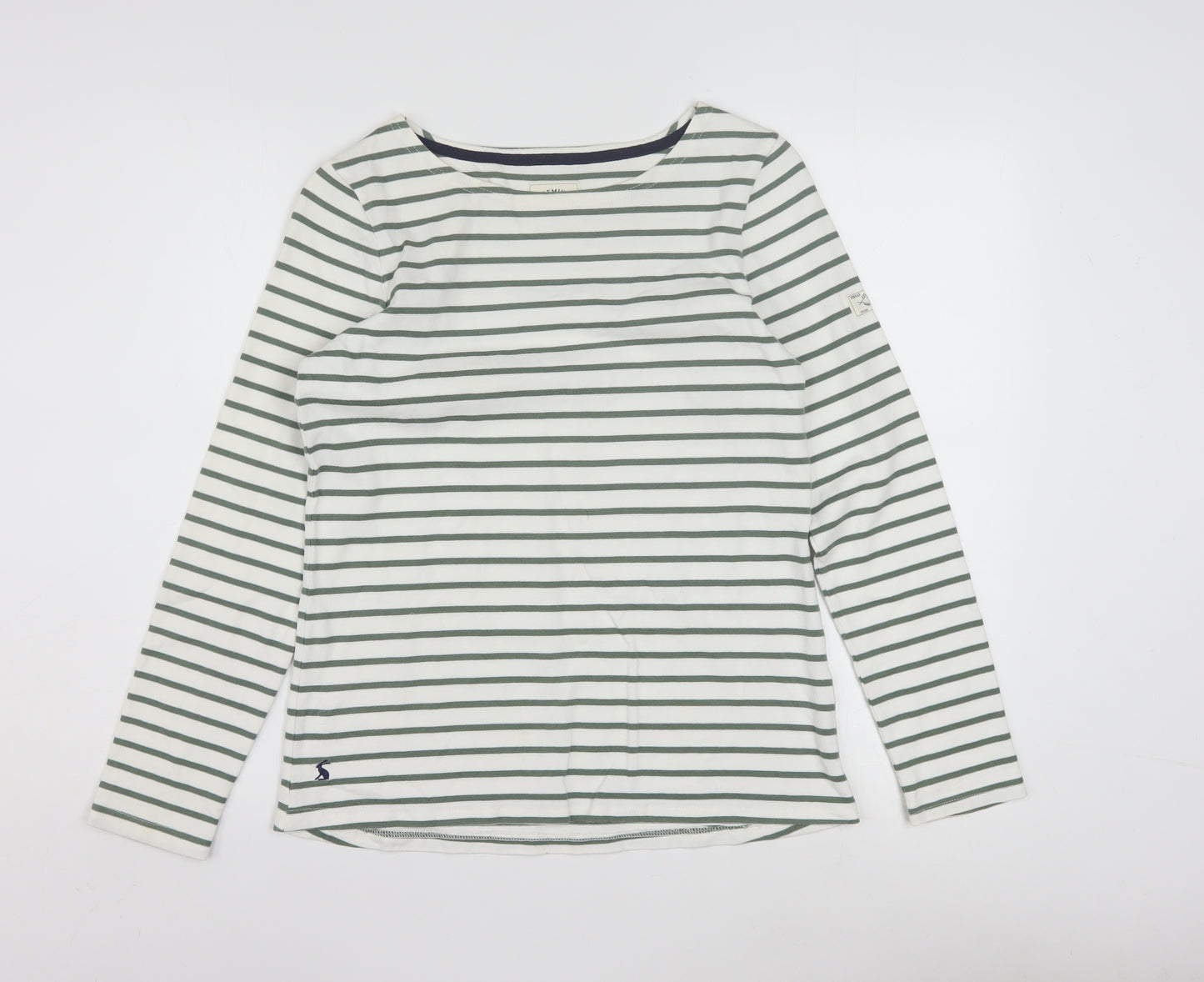 Joules Women White Striped Long Sleeve Boat Neck Cotton T-Shirt Size 10