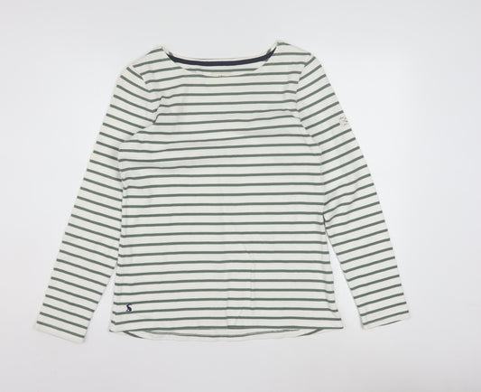Joules Women White Striped Long Sleeve Boat Neck Cotton T-Shirt Size 10