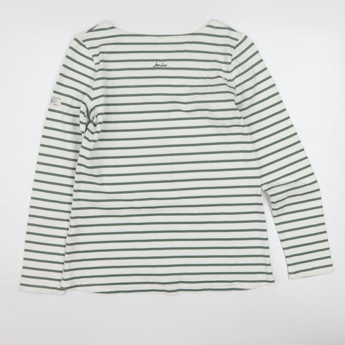 Joules Women White Striped Long Sleeve Boat Neck Cotton T-Shirt Size 10