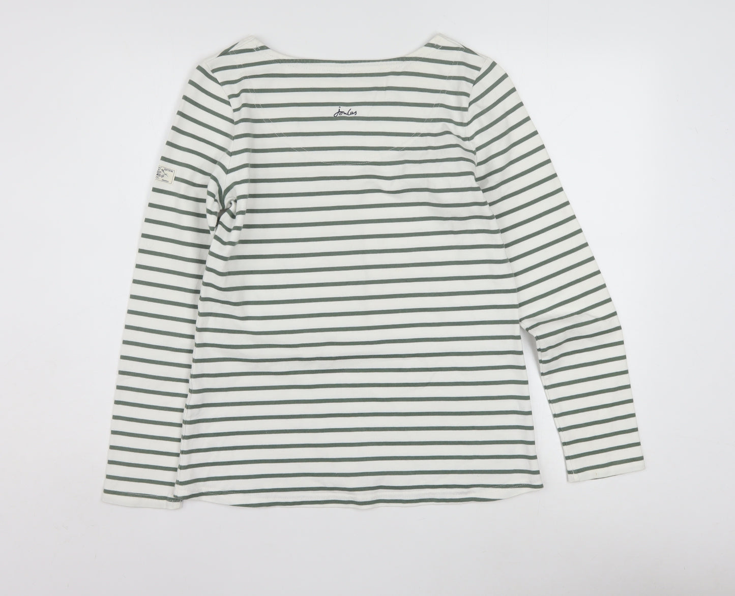 Joules Women White Striped Long Sleeve Boat Neck Cotton T-Shirt Size 10