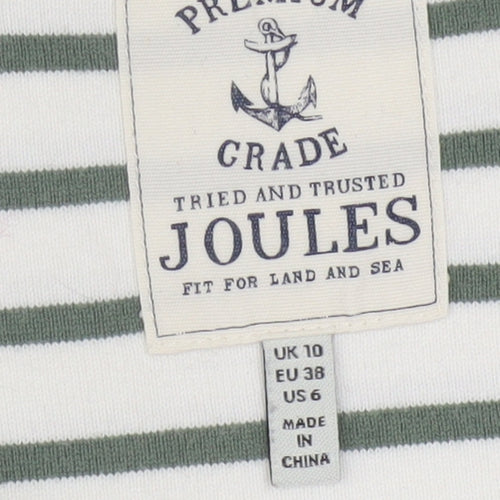 Joules Women White Striped Long Sleeve Boat Neck Cotton T-Shirt Size 10
