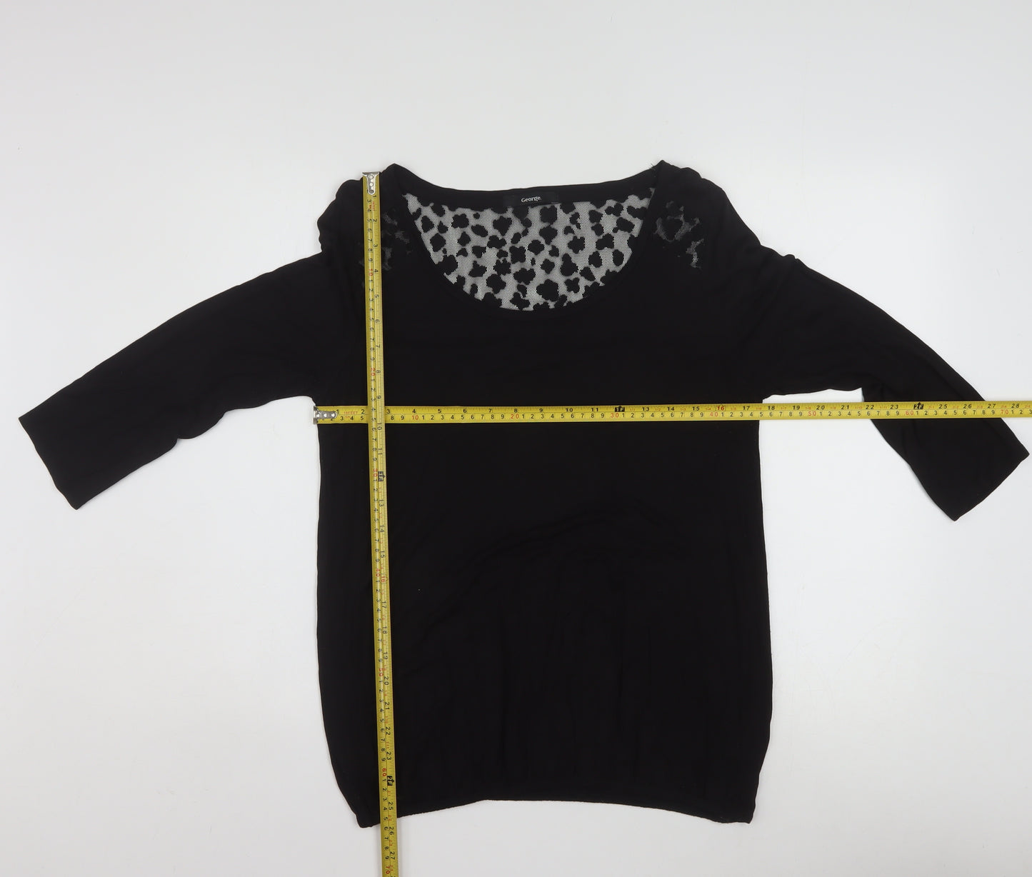George Women's Black Lace Detail Blouse UK 14 3/4 Sleeve