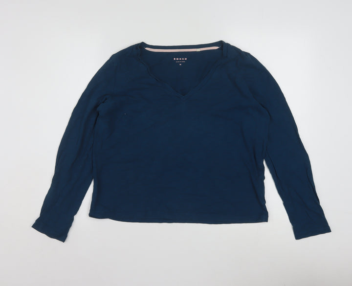 Boden Womens Blue V-Neck Long Sleeve Cotton Jersey Top Size M