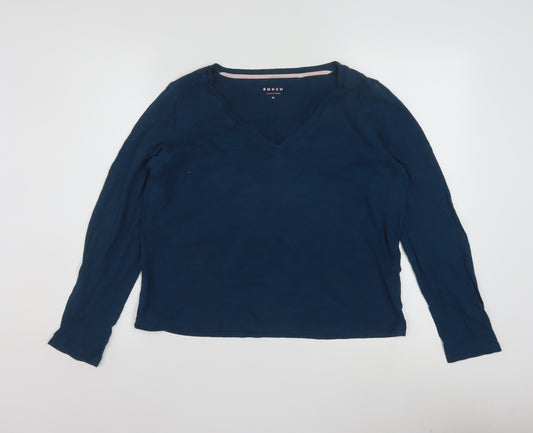 Boden Womens Blue V-Neck Long Sleeve Cotton Jersey Top Size M