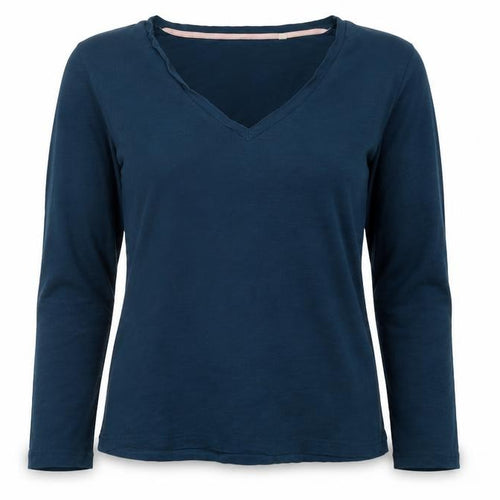 Boden Womens Blue V-Neck Long Sleeve Cotton Jersey Top Size M
