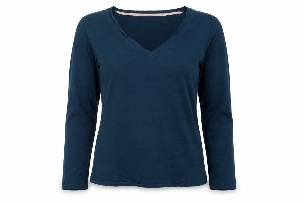 Boden Womens Blue V-Neck Long Sleeve Cotton Jersey Top Size M