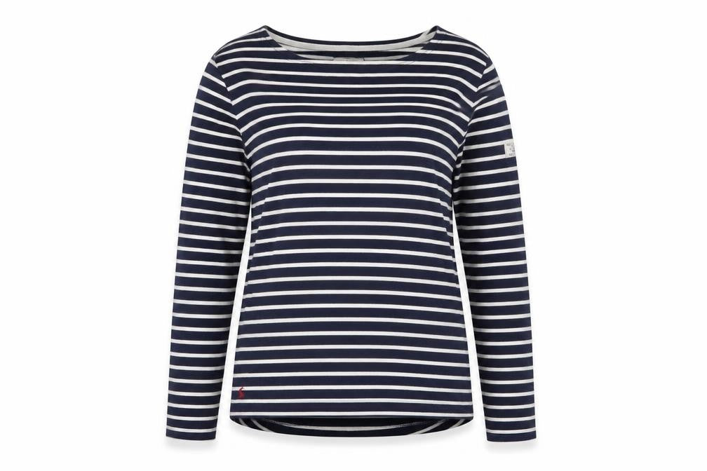 Joules Women Blue Striped Cotton Long Sleeve Nautical T-Shirt UK 12