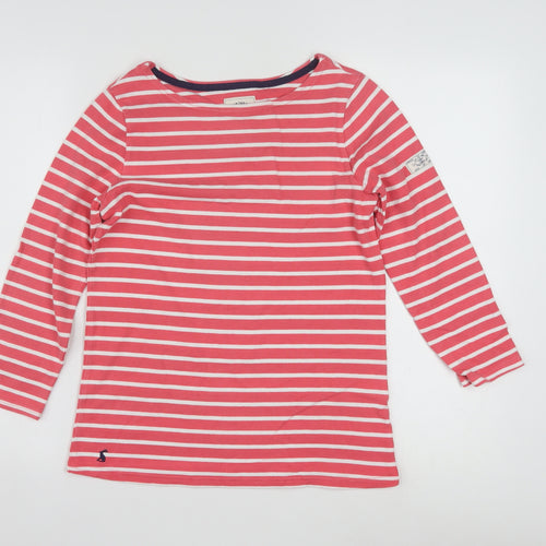 Joules Womens Pink Striped Long Sleeve Boat Neck Cotton Top Size 8
