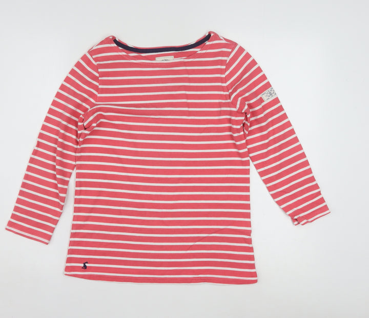 Joules Womens Pink Striped Long Sleeve Boat Neck Cotton Top Size 8